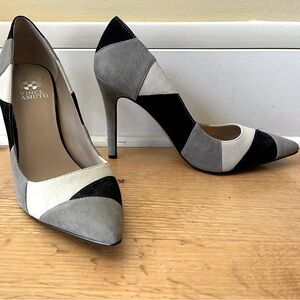 Vince Camuto Black, Gray, and Cream Heels